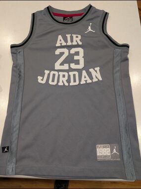 Old School Jordan Grey AIR 23 Mesh Basketball Jersey